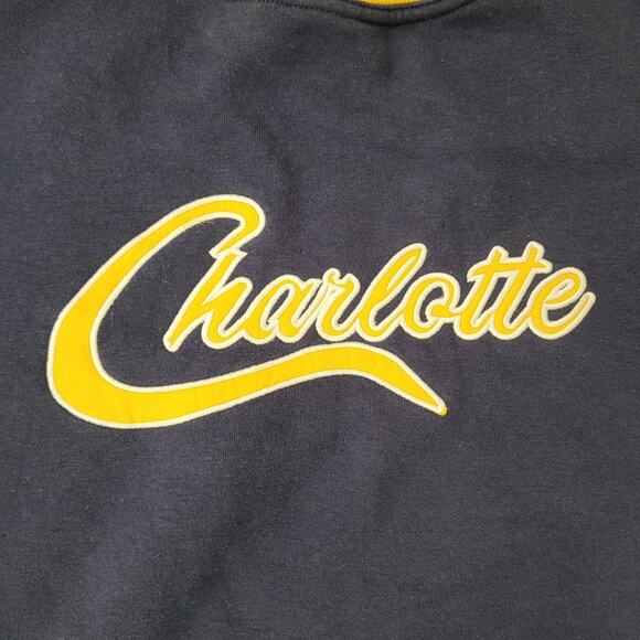 Vintage Charlotte Varsity Ringer Sweatshirt XL 25x27 Navy-Blue Yellow Trim Y2K - Picture 3 of 11